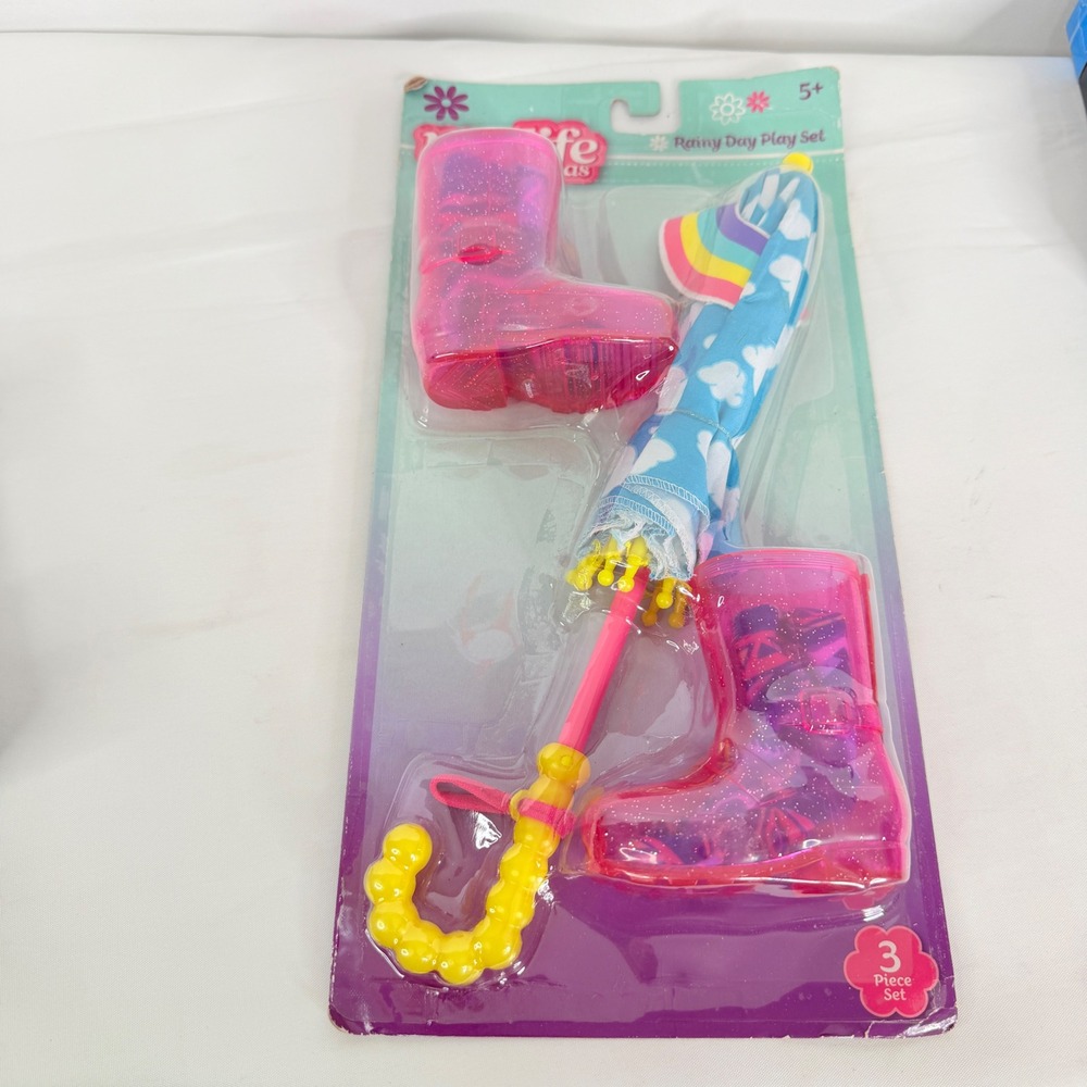 My Life As Rainy Day Play Set 18 inch Doll Accessories Pink Boots Umbrella New